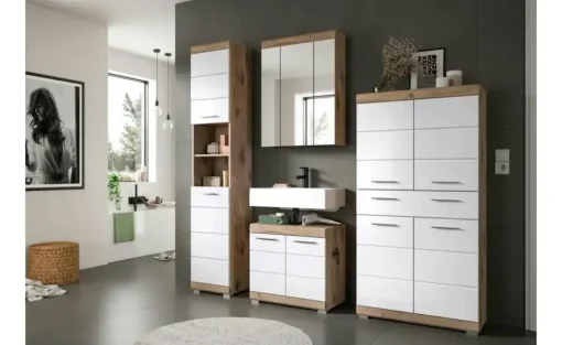 Badezimmerspiegelschrank WALDSEE, Breite 60cm, 3 Spiegeltüren, 9 Fächer, 6 Einlegeböden, in verschiedenen Farben erhältlich, Badmöbel, Spiegel, Badschrank, Bad Waldsee