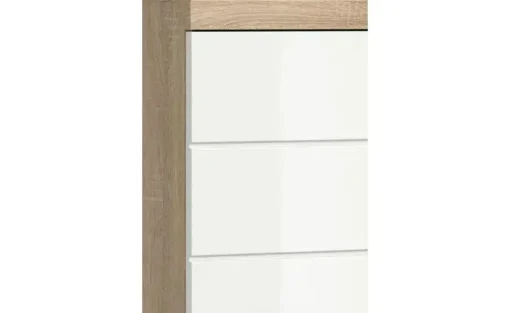 Badmöbel-Set SCHLOONSEE, 2 teilig, inklusive LED Beleuchtung, bestehend aus: Waschbeckenunterschrank, Spiegelschrank, LED Badaufsatzleuchte Schloonsee | Eiche Sonoma (Nachbildung), Weiß, hochglanz