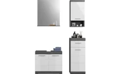 Badmöbel-Set SCHLOONSEE, 4 teilig, bestehend aus: Waschbeckenunterschrank, Spiegel, Unterschrank, Hängeschrank Schloonsee | Weiß, hochglanz