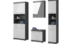 Badmöbel-Set SCHLOONSEE, 4 teilig, bestehend aus: Hochschrank schmal, WBU, Spiegelschrank, Hochschrank breit Schloonsee | Weiß, hochglanz