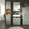 Badmöbel-Set SCHLOONSEE, 4 teilig, bestehend aus: Hochschrank, Waschbeckenunterschrank, Badspiegel, Midischrank Schloonsee | Eiche Artisan (Nachbildung), Salbeigrün