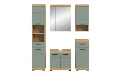 Badmöbel-Set SCHLOONSEE, 5 teilig, bestehend aus: Hochschrank, WBU, Spiegelschrank, Unterschrank, Hängeschrank Schloonsee | Eiche Artisan (Nachbildung), Salbeigrün