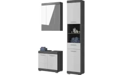 Badmöbel-Set SCHLOONSEE, 3 teilig, bestehend aus: Hochschrank, Waschbeckenunterschrank, Spiegelschrank Schloonsee | Weiß, hochglanz