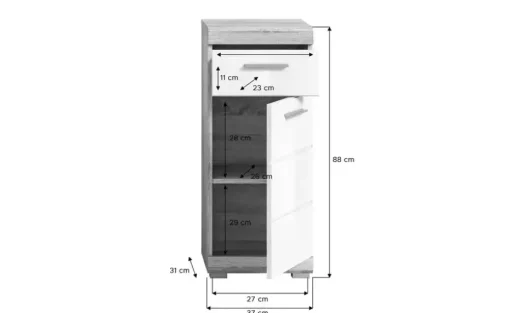 Badmöbel-Set SCHLOONSEE, 4 teilig, bestehend aus: Waschbeckenunterschrank, Spiegelschrank, Unterschrank, Hängeschrank Schloonsee | Eiche Sonoma (Nachbildung)