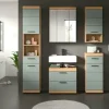 Badmöbel-Set SCHLOONSEE, 5 teilig, bestehend aus:  Hochschrank, WBU, Spiegelschrank, Unterschrank, Hängeschrank Schloonsee | Eiche Artisan (Nachbildung), Salbeigrün