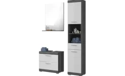 Badmöbel-Set SCHLOONSEE, 3 teilig, bestehend aus: Hochschrank, Waschbeckenunterschrank, Spiegel Schloonsee | Weiß, hochglanz