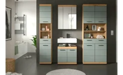 Badmöbel-Set SCHLOONSEE, 4 teilig, bestehend aus: Hochschrank schmal, WBU, Spiegelschrank, Hochschrank breit Schloonsee | Eiche Artisan (Nachbildung), Salbeigrün