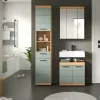 Badmöbel-Set SCHLOONSEE, 3 teilig, bestehend aus: Hochschrank, Waschbeckenunterschrank, Spiegelschrank Schloonsee | Eiche Artisan (Nachbildung), Salbeigrün