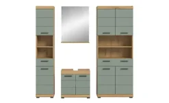 Badmöbel-Set SCHLOONSEE, 4 teilig, bestehend aus: Hochschrank, Waschbeckenunterschrank, Badspiegel, Hochschrank breit Schloonsee | Eiche Artisan (Nachbildung), Salbeigrün