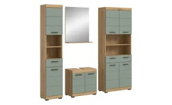 Badmöbel-Set SCHLOONSEE, 4 teilig, bestehend aus: Hochschrank, Waschbeckenunterschrank, Badspiegel, Hochschrank breit Schloonsee | Eiche Artisan (Nachbildung), Salbeigrün