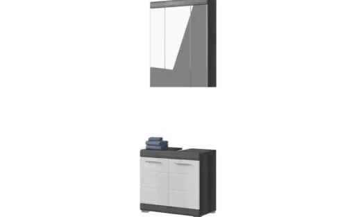 Badmöbel-Set SCHLOONSEE, 2 tlg., bestehend aus: Waschbeckenunterschrank, Spiegelschrank, in verschiedenen Farben erhältlich, Badmöbel, Kombination, Badezimmer Schloonsee | Weiß, hochglanz