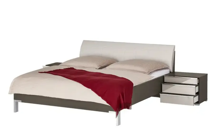 Bettanlage Beda | Taupe, Hellgrau, ohne Nachtschrankpaneel und LED-Beleuchtung