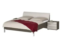Bettanlage Beda | Taupe, Hellgrau, ohne Nachtschrankpaneel und LED-Beleuchtung