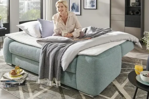 bobb Schlafsofa mit Boxspringpolsterung Viannie de Luxe | Cordstoff, Mintgrün