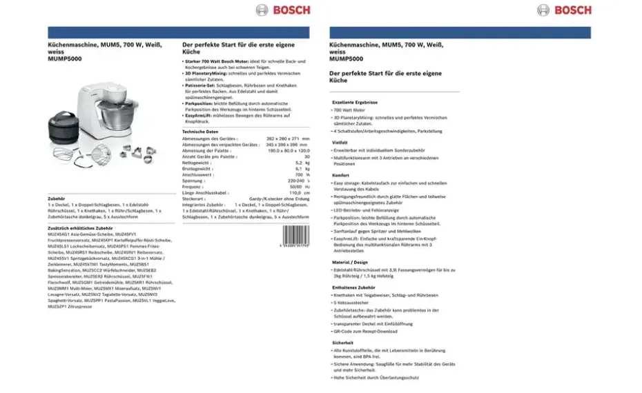 BOSCH Küchenmaschine MUMP5000 | Möbel Höffner