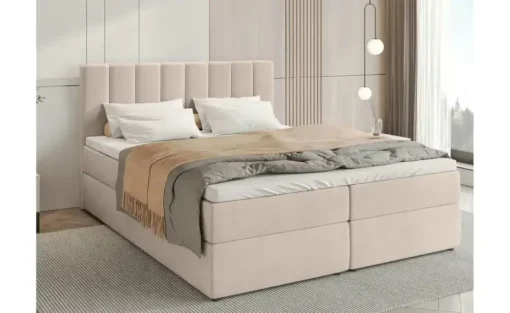 Boxbett mit Stauraum und Topper Devora | 140x200 cm, Creme