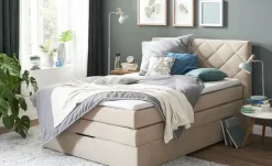 Boxspringbett mit Bettkasten und Topper, Beige Princess | 140 cm, Beige