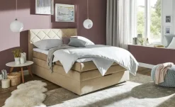 Boxspringbett mit Bettkasten und Topper, Beige Princess | 140 cm, Beige