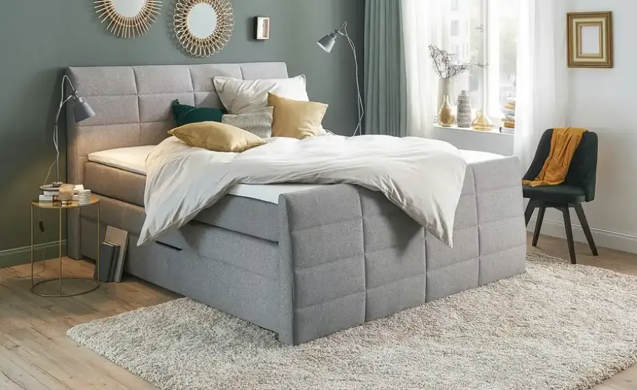 Boxspringbett mit praktischem Bettkasten Baron | Grau, H2 & H3