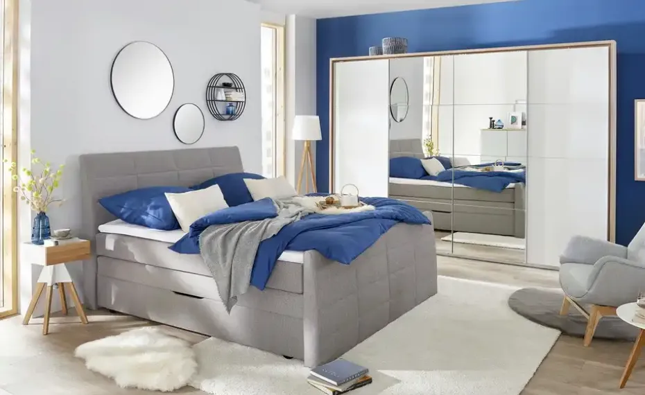 Boxspringbett mit praktischem Bettkasten Baron | Grau, H2 & H3