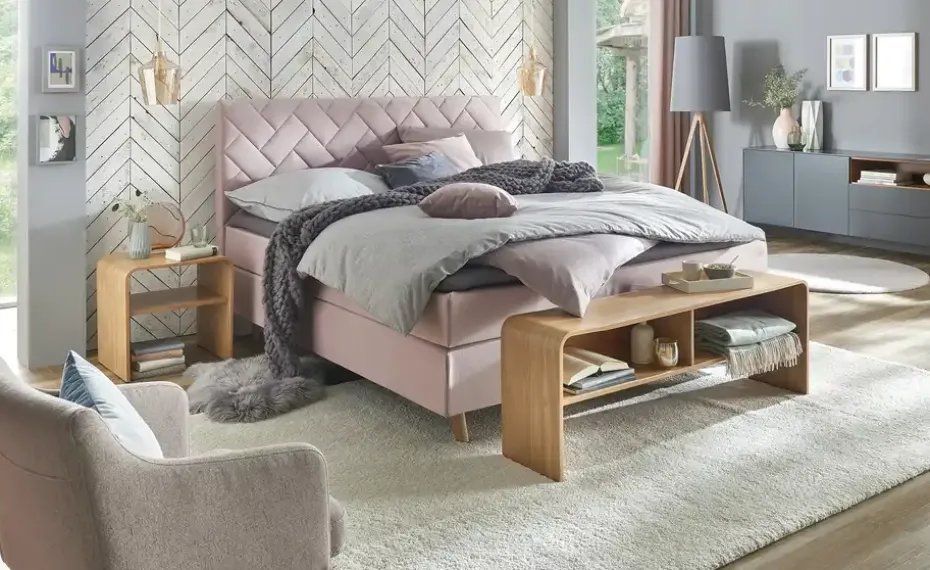 Boxspringbett Weave | Rosa, 140 cm | Möbel Höffner