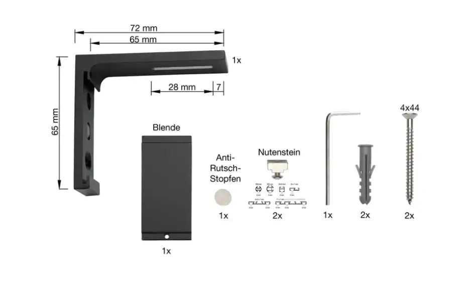 buchheister Universal Wandträger Level | 9,5 cm, 7,1 cm