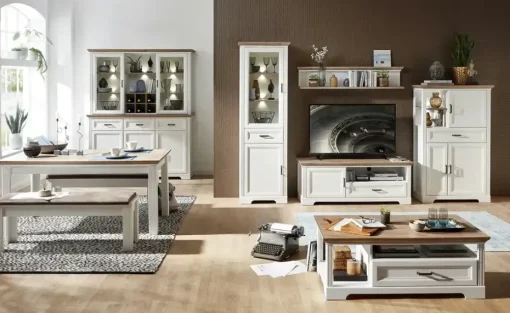 Buffet-Aufsatz Varese | Pinie (Nachbildung), Weiß, Asteiche (Nachbildung)