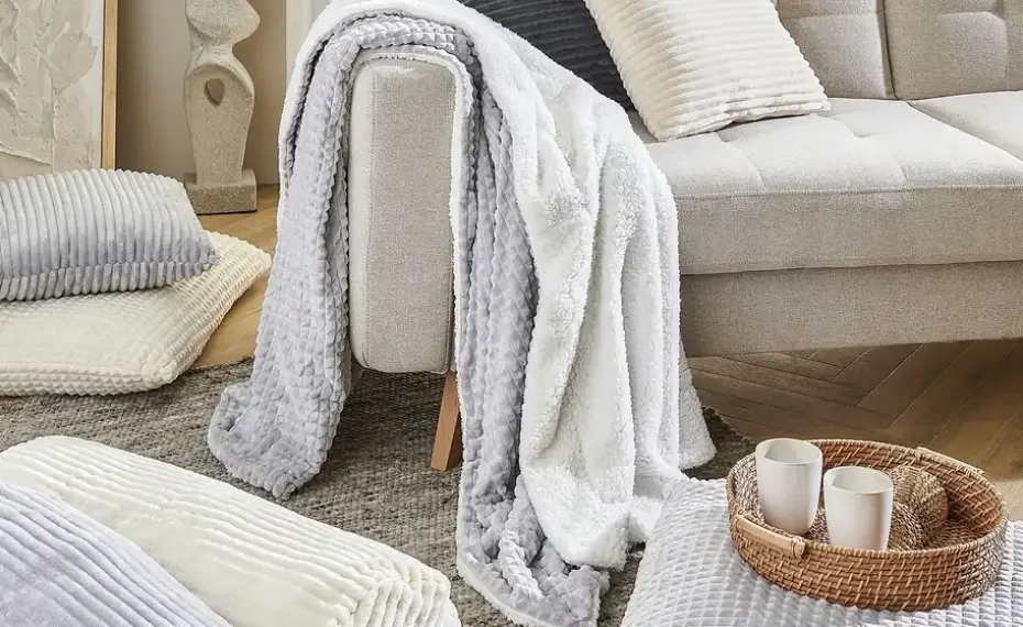 como Flanell Fleecedecke Lexi | Silbergrau, Cremeweiß