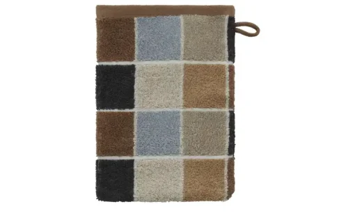 como Waschhandschuh Karo | Braun, Hellblau, Creme, 16x21 cm