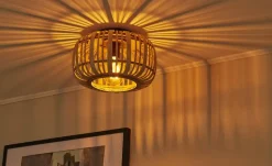 Deckenleuchte, 1-flammig. Rattanschirm  `klein`