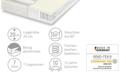 Dreamer eXpress 7-Zonen-Latex-Tonnentaschenfederkernmatratze Senso 2 | 90 cm, 190 cm