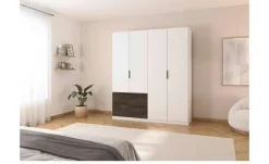 Drehtürenschrank Bolton | Weiß, Dunkelbraun, 4 Stück