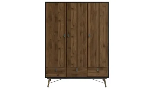 Drehtürenschrank Ripley | Walnuss (Nachbildung), Schwarz, matt