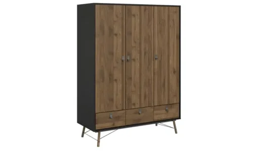 Drehtürenschrank Ripley | Walnuss (Nachbildung), Schwarz, matt