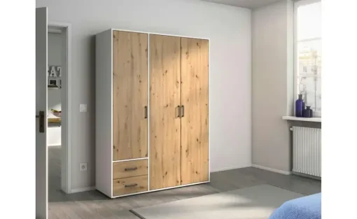 Drehtürenschrank Yarm | Absetzung: Weiß, 140 cm