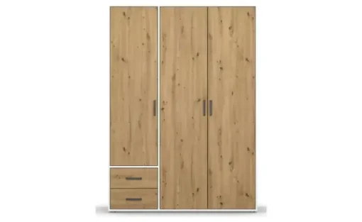 Drehtürenschrank Yarm | Absetzung: Weiß, 140 cm