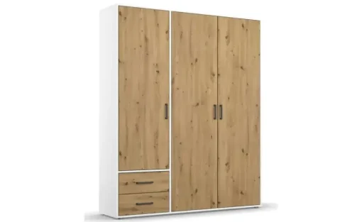 Drehtürenschrank Yarm | Absetzung: Weiß, 140 cm