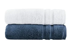 Duschtuch (70 x 140cm), 2er-Set Weiß-Marineblau Kuschel Wuschel