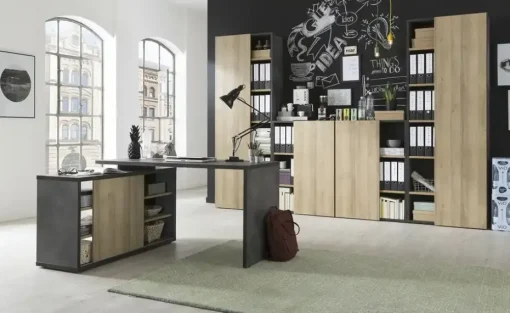 Eckschreibtisch Cuando | Steingrau, Eiche (Nachbildung), Grau