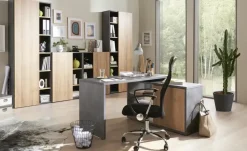 Eckschreibtisch Cuando | Steingrau, Eiche (Nachbildung), Grau
