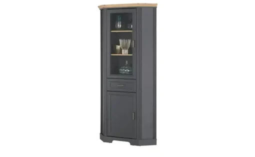 Eckvitrine Varese | Graphit, Asteiche (Nachbildung)