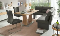 Esstisch ausziehbar Pina | Eiche (Nachbildung), Bodenplatte Edelstahl-Optik