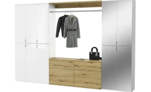 Garderobenkombination Projekt X | Asteiche (Nachbildung), Weiß, hochglanz