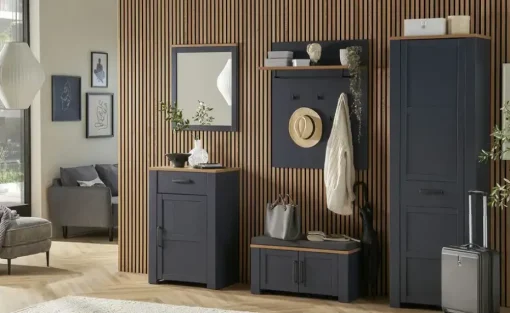 Garderobenschrank Toneo | Eiche (Nachbildung), Blau