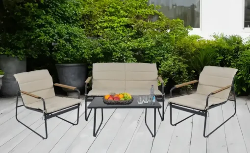 Gartenmöbel 4er-Set | Schwarz, Creme | Möbel Höffner