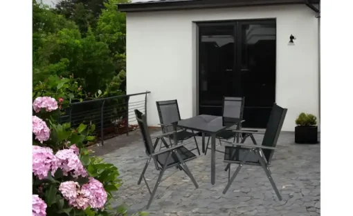 Gartenmöbel 5er-Set | Schwarzglas, Schwarz, Anthrazit