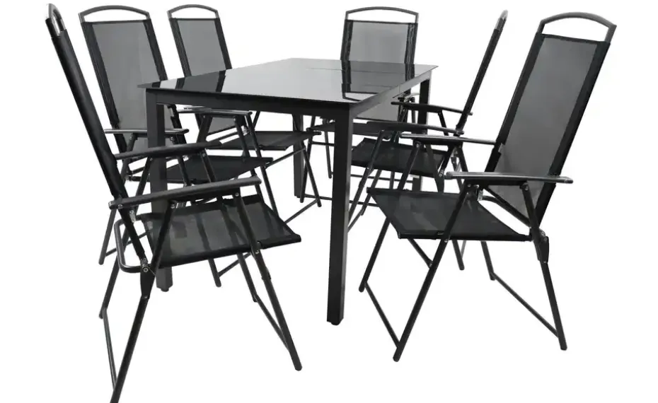 Gartenmöbel 7er-Set | Schwarzglas, Anthrazit, Schwarz