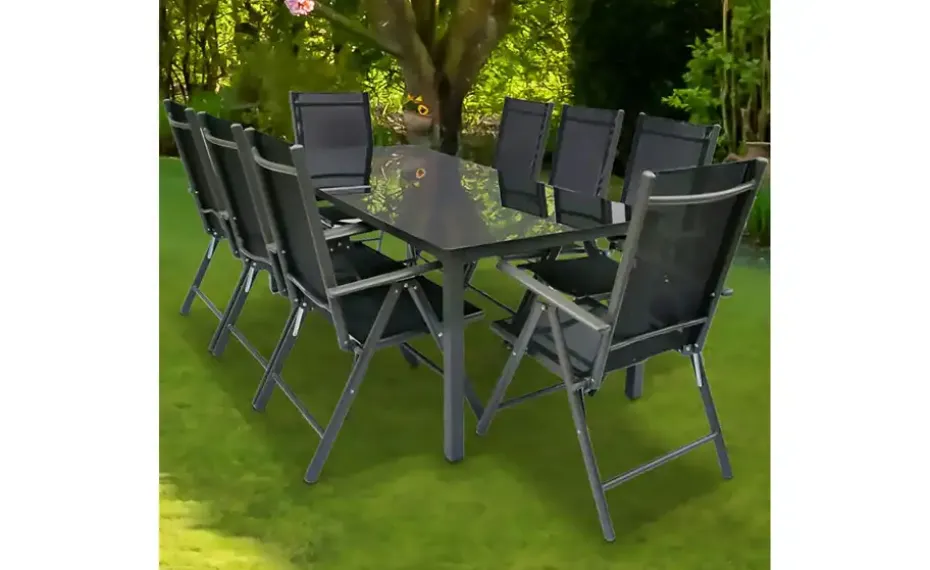 Gartenmöbel 9er-Set | Schwarzglas, Schwarz, Anthrazit