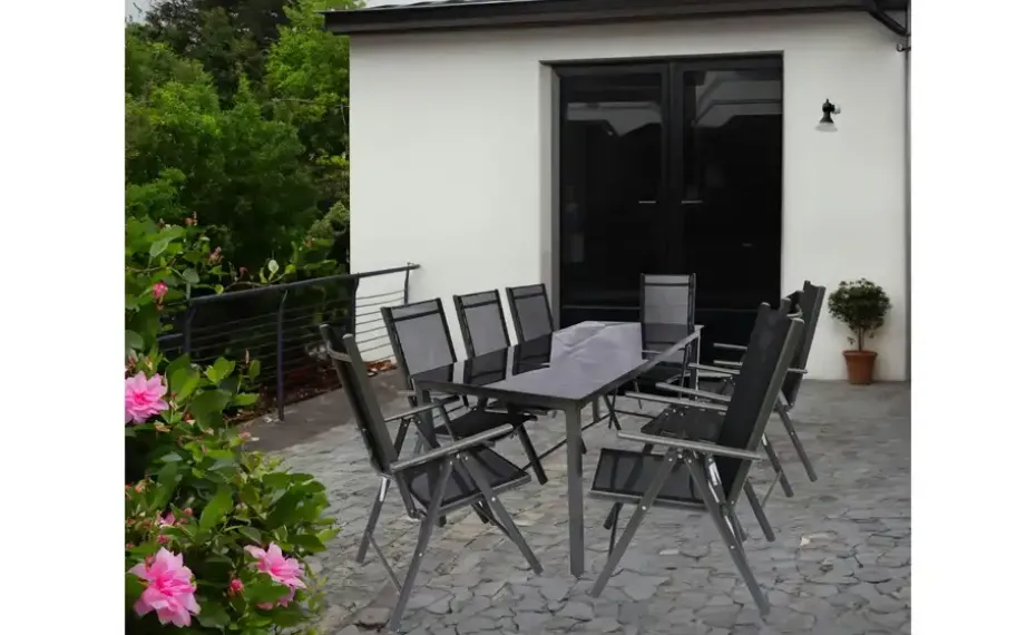 Gartenmöbel 9er-Set | Schwarzglas, Schwarz, Anthrazit