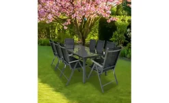Gartenmöbel 9er-Set | Schwarzglas, Schwarz, Anthrazit